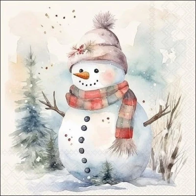 Image of 20 Napkins Winter Snowman with Joy as Table Decoration Paper Motif Also for Decoupage and 33 x cm