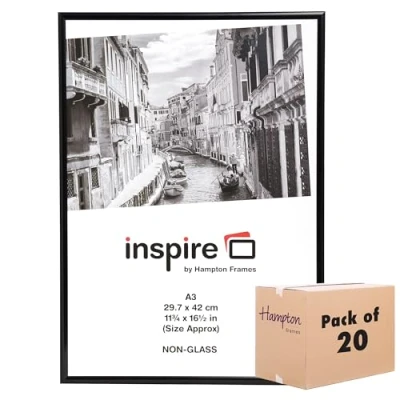 Image of Hampton Frames ALUMINIUM A3 (30x42cm) Bulk Box of 20 Black Poster Frame Acrylic (Non Glass) Front PAAFA3BBLKX BOX20