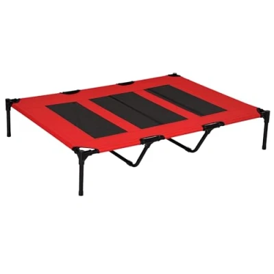 Image of PawHut Raised Dog Bed Cooling Elevated Pet Cot with Breathable Mesh for Indoor Outdoor Use Red, XX Large, 122 x 92 23cm