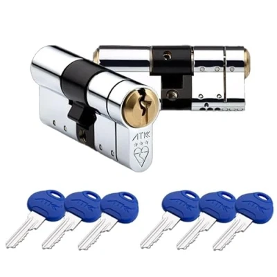 Image of Avocet ATK 3 Star Door Lock Diamond Rated Ultra Secure Euro Cylinder Police Approved, Secured by Design, 40/40 Chrome, Regular Pair