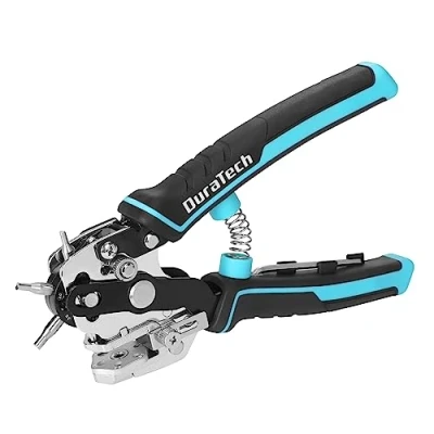 Image of DURATECH Leather Hole Punch, Multifunction Heavy Duty Belt Puncher for with 6 V Shape Holes and Belt, Cardboard, Plastic, Creative Gifts DIY Lovers