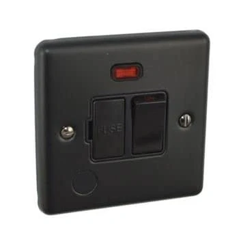 Image of 13A SWITCHED FUSE SPUR WITH NEON MATT BLACK WINDSOR RANGE TRIM UNITED ELECTRICAL