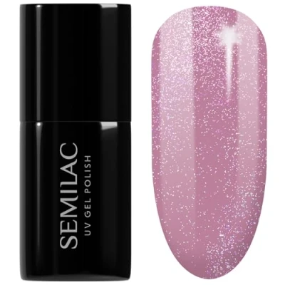 Image of SEMILAC 319 Shimmer Dust Pink Nail UV Gel Polish Long Lasting and Easy to Apply Soak off UV/Led Perfect for Home Professional Manicure Pedicure 7 ml