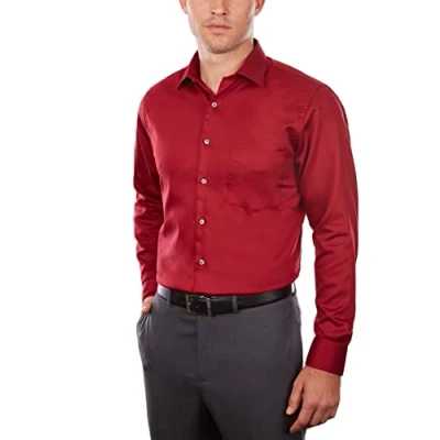 Image of Van Heusen Men&#039;s Dress Shirts Regular Fit Lux Sateen Stretch Solid, Black, 15&quot; Neck 32&quot; 33&quot; Sleeve