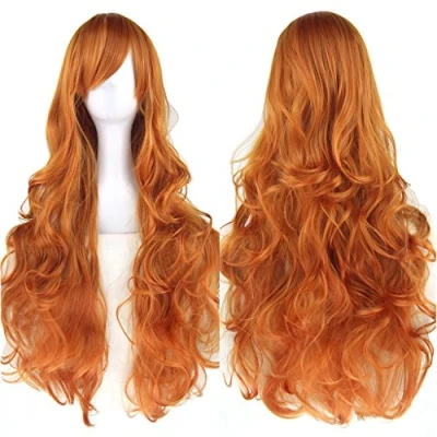 Image of Fouriding 31&quot; Orange Women&#039;s Long Curly Wave Cosplay Party Wigs Hairpieces Hair Cap Lolita Style Anime Wig