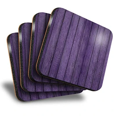 Image of Destination Vinyl ltd Great Coasters (Set of 4) Square Purple Wooden Wood Effect Drink Glossy Coasters/Tabletop Protection for Any Table Type #12913