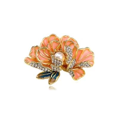 Image of Pearl Peony Flower Brooch for Women Crystal Brooches Pins Banquet Lapel Pin Badge Dress Clothes Decor Girl Jewelry Gifts
