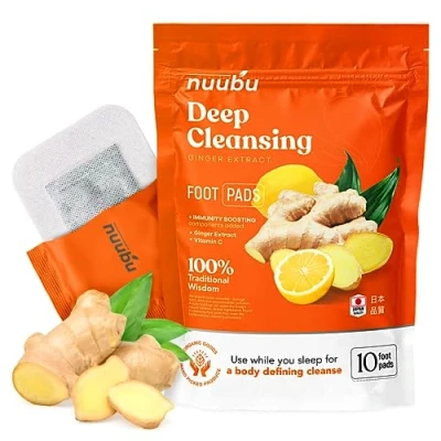 Image of Nuubu Ginger Detox Foot Patches 10 Pcs Pads, Pads to Remove Toxins, Natural Deep Cleansing for Stress Relief &amp; Sleep, Enhance Blood Circulation