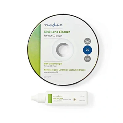 Image of NEDIS Disk Lens Cleaner with Ultra Thin Brush &amp; 20ml Liquid for Home, Office Car CD Player, transparent