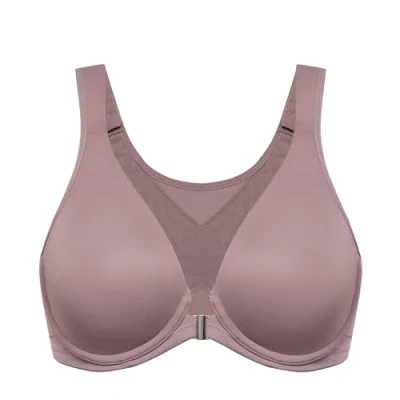Image of Delimira Women&#039;s Front Fastening Bras Posture Plus Size Underwire Unlined Plunge Back Support Seamless Bra Mochaccino 46D