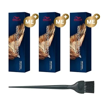 Image of Wella Koleston Perfect Me+ Pure Naturals 8/03 Pack of 3 Light Natural Gold Blonde 60ml and Color Brush