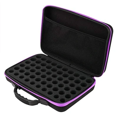 Image of Essential Oil Box, 60 Grids Bottles Oils Carrying Case Hard Shell Exterior Storage Organizer fit Grid 5ml/10ml/15ml Bottle(Purple)