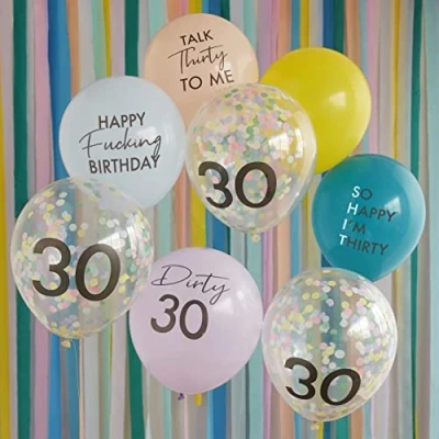 Image of Ginger Ray &#039;Mix Brights Naughty 30 Latex Balloons Bundle 8 Pack, Multi