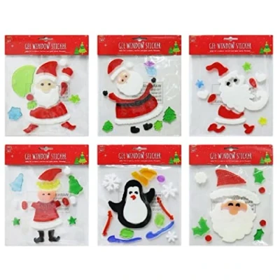 Image of North Pole Set of 6 x Christmas Xmas Square Window Gel Jelly Stickers Decals Decorations