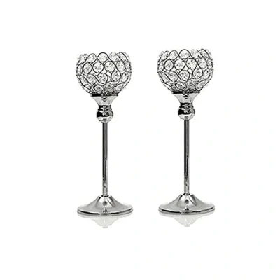 Image of 2 Pack Crystal Tea Light Candle Holders Candlesticks for Coffee Table Decorative Home Accessories Weddings and Parties (Silver, 30CM)
