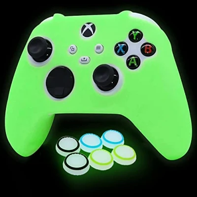 Image of HLRAO Glow in the dark Silicone Cover Skin for Xbox Series X Controller, Anti slip Soft Rubber Case Protector S Controller with 6 Thumb Grip Caps dark.
