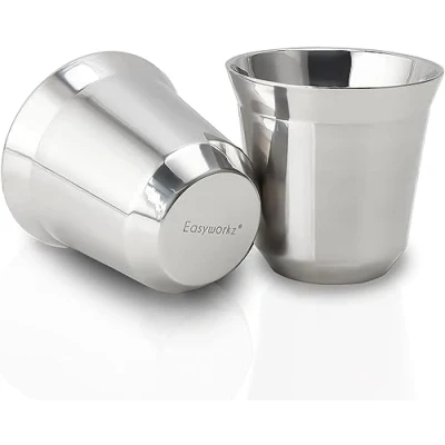 Image of Easyworkz Stainless Steel Espresso Cup 2pcs Set Double Wall Insulated Metal 75ml Demitasse Cups Heat Resistant