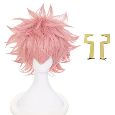 Image of HIROAKIYA Pinky Mina Ashido Wig, MHA My Hero Academia Cosplay Wig with Clip Horns Cap