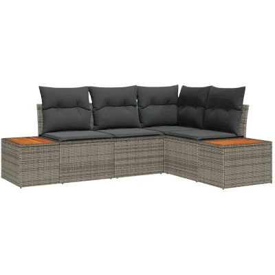 Image of vidaXL 4 Piece Garden Sofa Set with Cushions Grey Poly Rattan Acacia