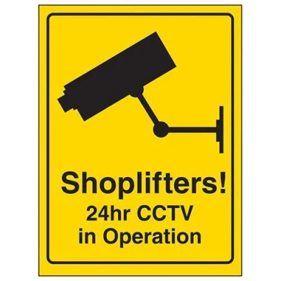 Image of V Safety Shoplifters 24Hr CCTV Sign 200mm x 300mm Self Adhesive Vinyl