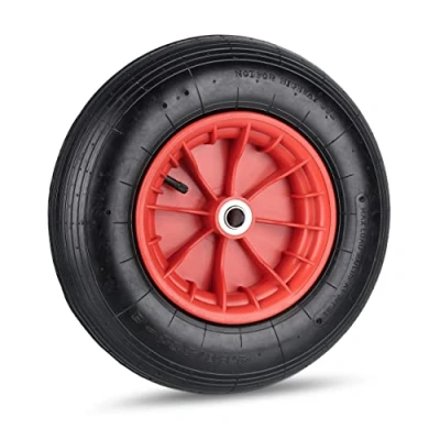 Image of Relaxdays Wheelbarrow Tyre, 4.80/4.00 8, Pneumatic Spare Wheel, Plastic Rim, Valve, Supports up to 120 kg, Black/Red, 80% Rubber 20%, 4.8/4 8