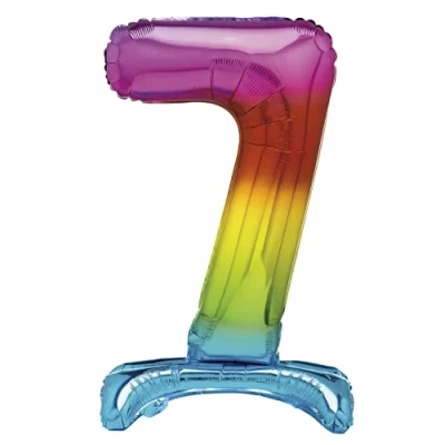 Image of Unique 13267 Giant Standing Foil Number 7 Balloon 76 cm Rainbow
