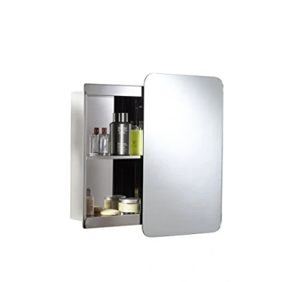 Image of Croydex Medway Sliding Door Bathroom Mirror Cabinet Stainless Steel Cabinet, Left &amp; Right Opening Door, Supplied Pre Assembled with All Fittings Included, 67x41x12.5cm