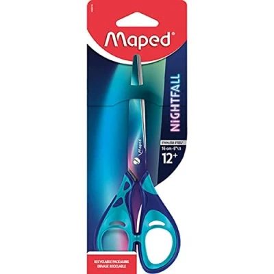 Image of Maped Nightfall Scissors 16 cm Comfortable Rings with Soft Coating Stainless Steel Blades School from 12 Years for College and High
