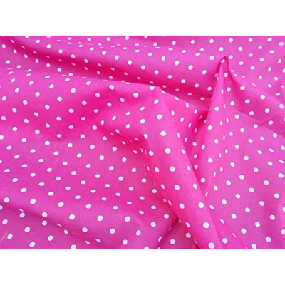 Image of PRESTIGE FABRICS Small white spots on Pink Poly cotton spotty polka dots kids crafts, dress making, bunting, FABRIC cravats, Sewing PER METRE
