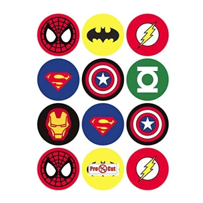 Image of 35 x Pre Cut Super Hero Cake, Cupcake Toppers/Decorations Edible Premium Wafer Paper