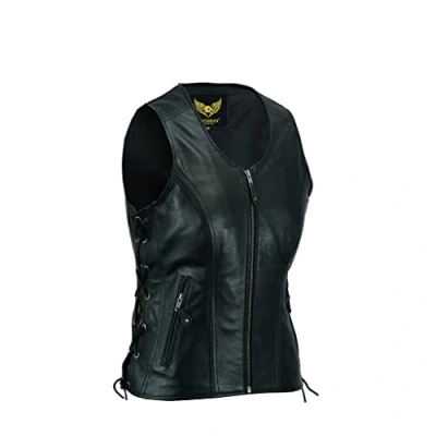 Image of Womens Leather Waistcoat Black Genuine Top Grain Buffalo Sleeveless Jacket/Vest (S) (8)