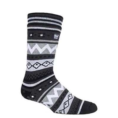 Image of HEAT HOLDERS Mens Soul Warming Thick Winter Nordic Patterned Non Slip Thermal Slipper Socks with Grippers (6 11 uk, Black/Charcoal (Soul))