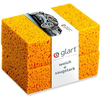 Image of Glart 44WSN 2 piece set of car washing sponges natural for washing, wheel rims, paintwork, 18 x 12 6 cm, Yellow