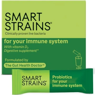Image of SMART STRAINS® For Immunity Clinically Proven Live Bacteria Immune Support Formulated by The Gut Health Doctor® PhD in Probiotics 20 Billion Bacterial Cultures With Vitamin D3 30 Sachets