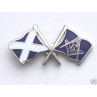 Image of Emblems Gifts Scotland Saltire &amp; Masonic Crest Double Flags enamel lapel pin badge