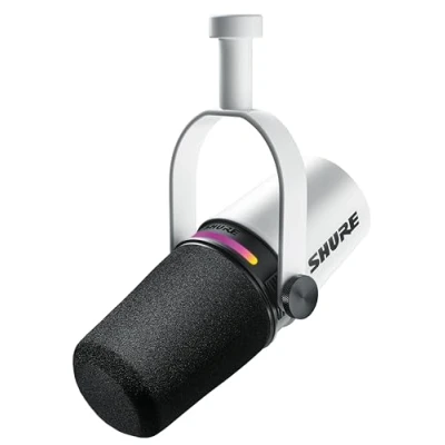Image of Shure MV7+ Podcast Microphone. Enhanced Audio, LED Touch Panel, USB C &amp; XLR Outputs, Auto Level Mode, Digital Pop Filter, Reverb Effects, Podcasting, Streaming, Recording White