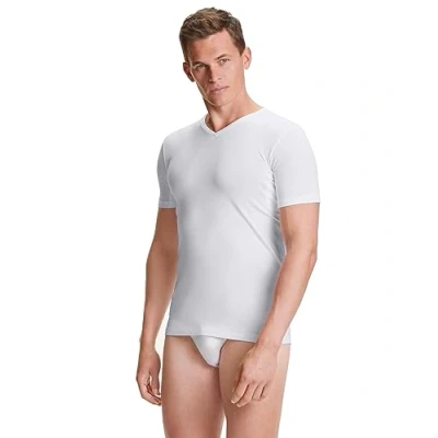 Image of FALKE Men&#039;s Daily Climate Control Outlast V Neck M S/S SH Cotton Quick Drying Pack of 1 Underwear, White (White 2000), L