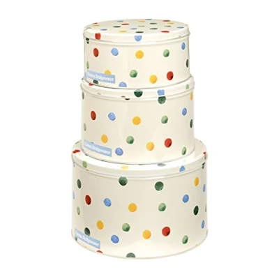 Image of Bridgewater Emma Polka Dot Set 3 round cake tins 250 (d) x 145mm, 225 120mm, 200 95mm