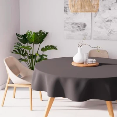 Image of Soleil d&#039;ocre Alix Round Stain Resistant Tablecloth Polyester 180 cm, polyester, anthracite, 180x180 cm