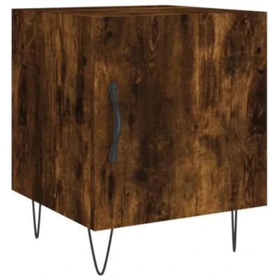 Image of vidaXL Bedside Cabinet Modern Smoked Oak Engineered Wood with Metal Feet and Spacious Storage Compartment, Perfect for Bedroom 40 x 50 cm Dimension.