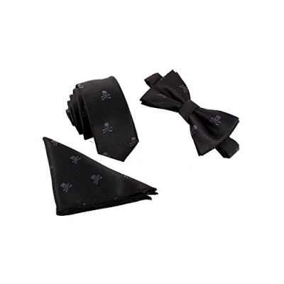 Image of WANYING Men Classic 6 * 12cm Bowtie &amp; 6cm Narrow Necktie 22 22cm Pocket Squares 3 in 1 Sets Skull Pattern Black