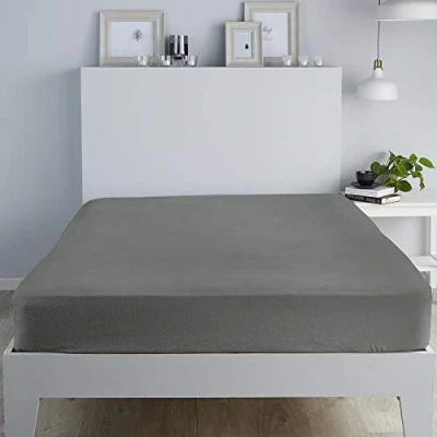 Image of Fusion Grey Brushed Cotton King Fitted Sheet (152 x 200 28cm) Charcoal Bedding Bed Soft &amp; Luxury 100% Hotel Bed/Fitted