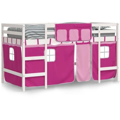 Image of vidaXL Kids&#039; Loft Bed with Curtains Pink 90x200 cm Solid Wood Pine