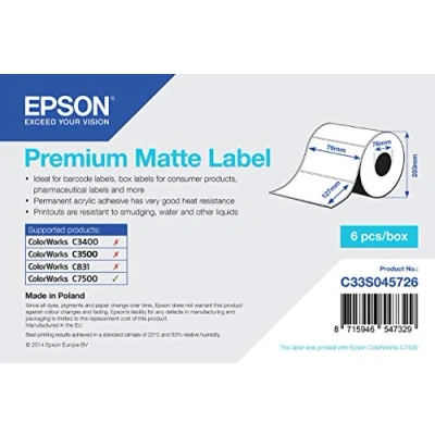 Image of Epson Premium Matte 76mm x 127mm, 960 printer labels (960, White, Matte, Poland, ColorWorks C7500)