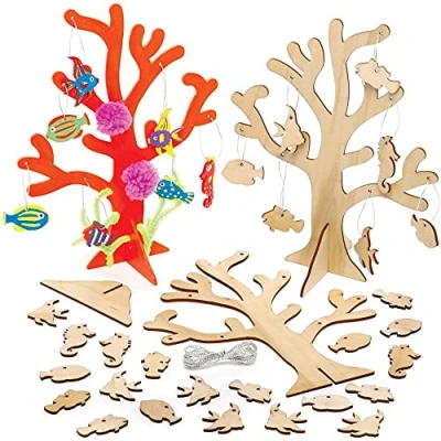 Image of Baker Ross FE255 Coral Reef Wooden Kits Pack of 2, Crafts for Children to Decorate and Display, Kids Educational Activity