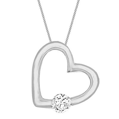 Image of Tuscany Silver Women&#039;s Sterling 4 mm Cubic Zirconia 14 x 13 Floating Heart Pendant Curb Chain Necklace of Length 46 cm/18 Inch