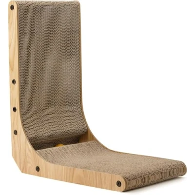 Image of FUKUMARU Cat Scratching Board, 48 cm High L Shaped Board for Cats, Durable with Ball Toy, Furniture Made of Cardboard Wall and Corner