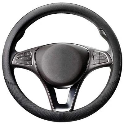 Image of COFIT Breathable Car Steering Wheel Cover Universal Microfiber Leather Protective Wrap Size M 37 38cm Black