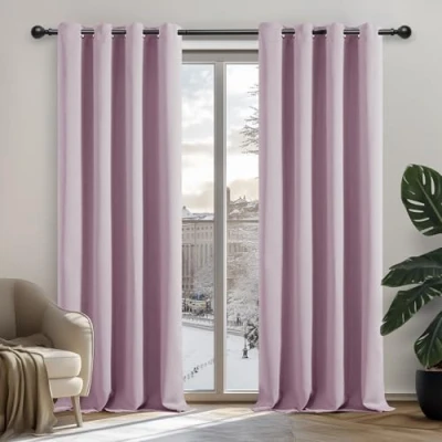 Image of Deconovo Solid Room Darkening Curtains Thermal Insulated Blackout Eyelet for Girls Bedroom 140x180cm Baby Pink 2 Panels