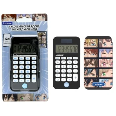 Image of Lexibook, Manga, Pocket Calculator with Protection Cover, Conventional and Advanced Functions, battery solar powered, Black, C45MAN